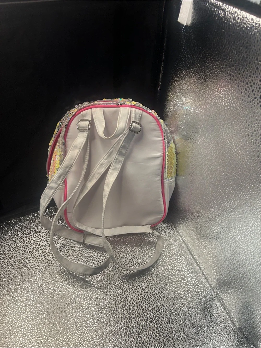 Justice Iridescent Sequin Mini Backpack with Pink Accents